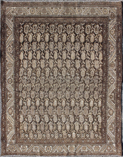 Antique Persian Seraband Rug with All - Over Tribal Design in Brown's Antique Persian Seraband rug with all - over tribal design in shades of brown, Keivan Woven Arts rug 17 - 0703, country of origin / type: Iran / Seraband, circa 1910 This an... - Keivan Woven Arts17 - 0703 - 8749Rug