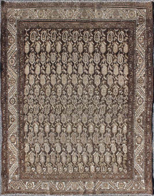 Antique Persian Seraband Rug with All - Over Tribal Design in Brown's Antique Persian Seraband rug with all - over tribal design in shades of brown, Keivan Woven Arts rug 17 - 0703, country of origin / type: Iran / Seraband, circa 1910 This an... - Keivan Woven Arts17 - 0703 - 8749Rug