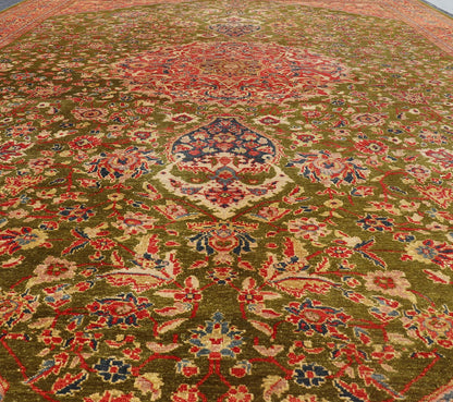 Antique Persian Ziegler Sultanabad Rug with Floral Medallion in Green and Red, rug 17 - 0705, country of origin / type: Iran / Sultanabad, circa 1900 This amazingly delightful antique Sultanabad Ziegler rug (circa 1900) from early 20th Century Per... - Keivan Woven Arts17 - 0705 - 8621Rug