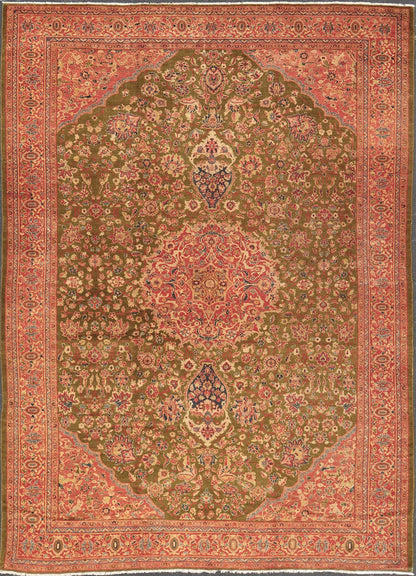 Antique Persian Ziegler Sultanabad Rug with Floral Medallion in Green and Red, rug 17 - 0705, country of origin / type: Iran / Sultanabad, circa 1900 This amazingly delightful antique Sultanabad Ziegler rug (circa 1900) from early 20th Century Per... - Keivan Woven Arts17 - 0705 - 8621Rug