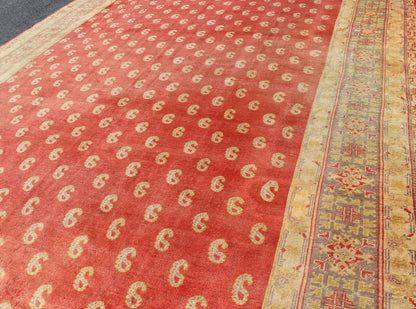 Antique Turkish Oushak Rug with All - Over Design with Red, Light Green and Gold. Antique Turkish Oushak rug with all - over design with red, light green and gold. Turkish Oushak antique carpet in red. Keivan Woven Arts / rug 17 - 0801, country of or... - Keivan Woven Arts17 - 0801 - 8851Rug