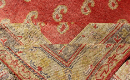 Antique Turkish Oushak Rug with All - Over Design with Red, Light Green and Gold. Antique Turkish Oushak rug with all - over design with red, light green and gold. Turkish Oushak antique carpet in red. Keivan Woven Arts / rug 17 - 0801, country of or... - Keivan Woven Arts17 - 0801 - 8851Rug