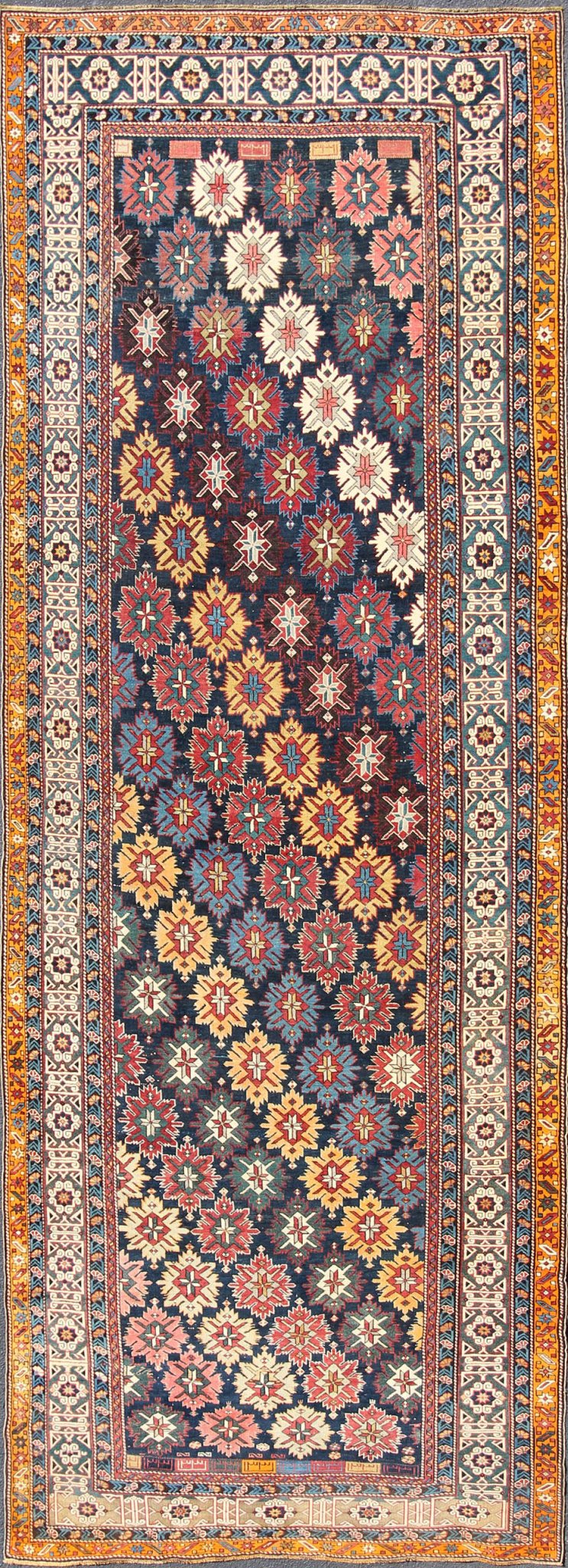 Colorful Antique Kuba Runner with Multi - Medallions and Sub - Geometric Borders, rug 17 - 0804, country of origin / type: Caucasus / Kuba, circa 1880 This colorful antique Kuba runner from the late 19th century Caucuses features an all - over pattern w... - Keivan Woven Arts17 - 0804 - 8857Rug
