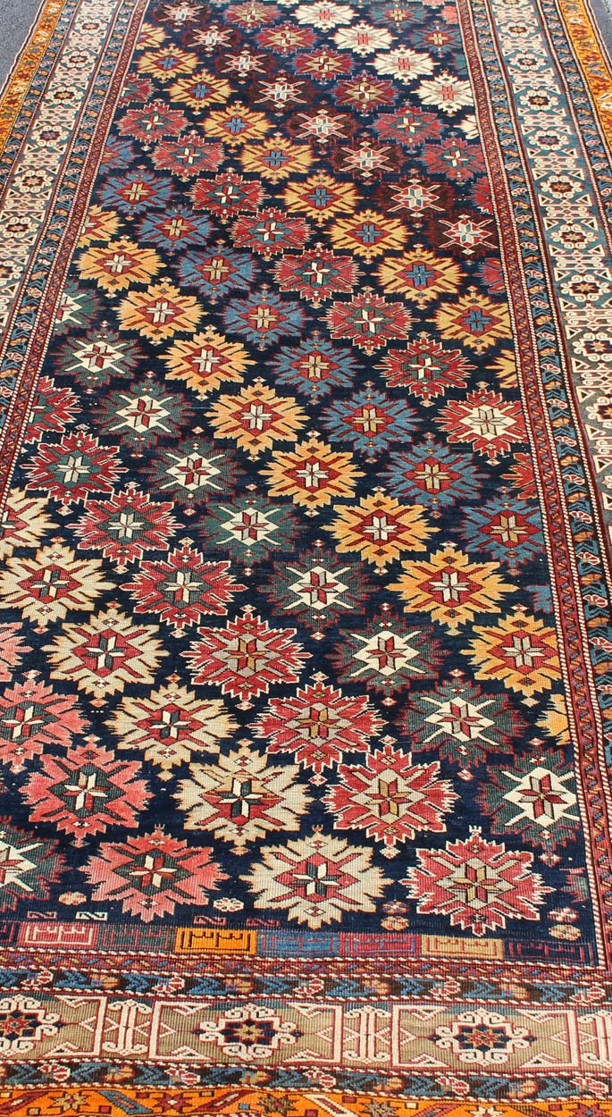 Colorful Antique Kuba Runner with Multi - Medallions and Sub - Geometric Borders, rug 17 - 0804, country of origin / type: Caucasus / Kuba, circa 1880 This colorful antique Kuba runner from the late 19th century Caucuses features an all - over pattern w... - Keivan Woven Arts17 - 0804 - 8857Rug
