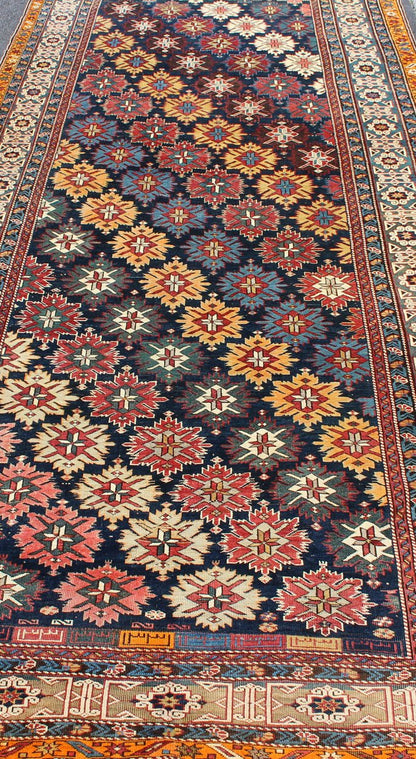 Colorful Antique Kuba Runner with Multi - Medallions and Sub - Geometric Borders, rug 17 - 0804, country of origin / type: Caucasus / Kuba, circa 1880 This colorful antique Kuba runner from the late 19th century Caucuses features an all - over pattern w... - Keivan Woven Arts17 - 0804 - 8857Rug