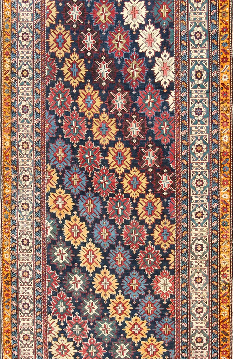 Colorful Antique Kuba Runner with Multi - Medallions and Sub - Geometric Borders, rug 17 - 0804, country of origin / type: Caucasus / Kuba, circa 1880 This colorful antique Kuba runner from the late 19th century Caucuses features an all - over pattern w... - Keivan Woven Arts17 - 0804 - 8857Rug