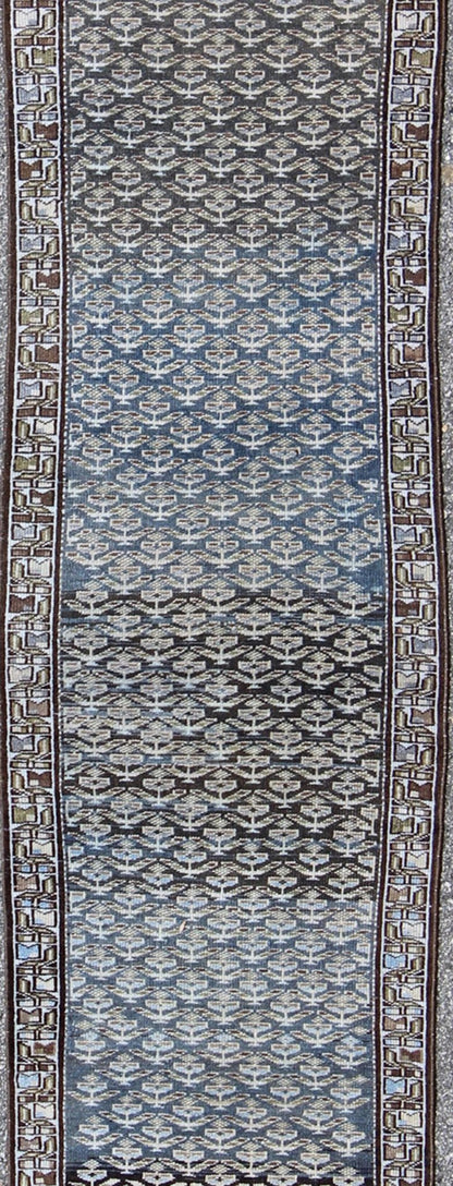 Keivan Woven Arts Antique Persian Seraband Runner with All - Over Tribal Design in Blue and Brown Antique Persian Seraband rug with all - over tribal design in shades of blue and brown, rug 17 - 0806, country of origin / type: Iran / Seraband, cir... - Keivan Woven Arts17 - 0806 - 8861Rug