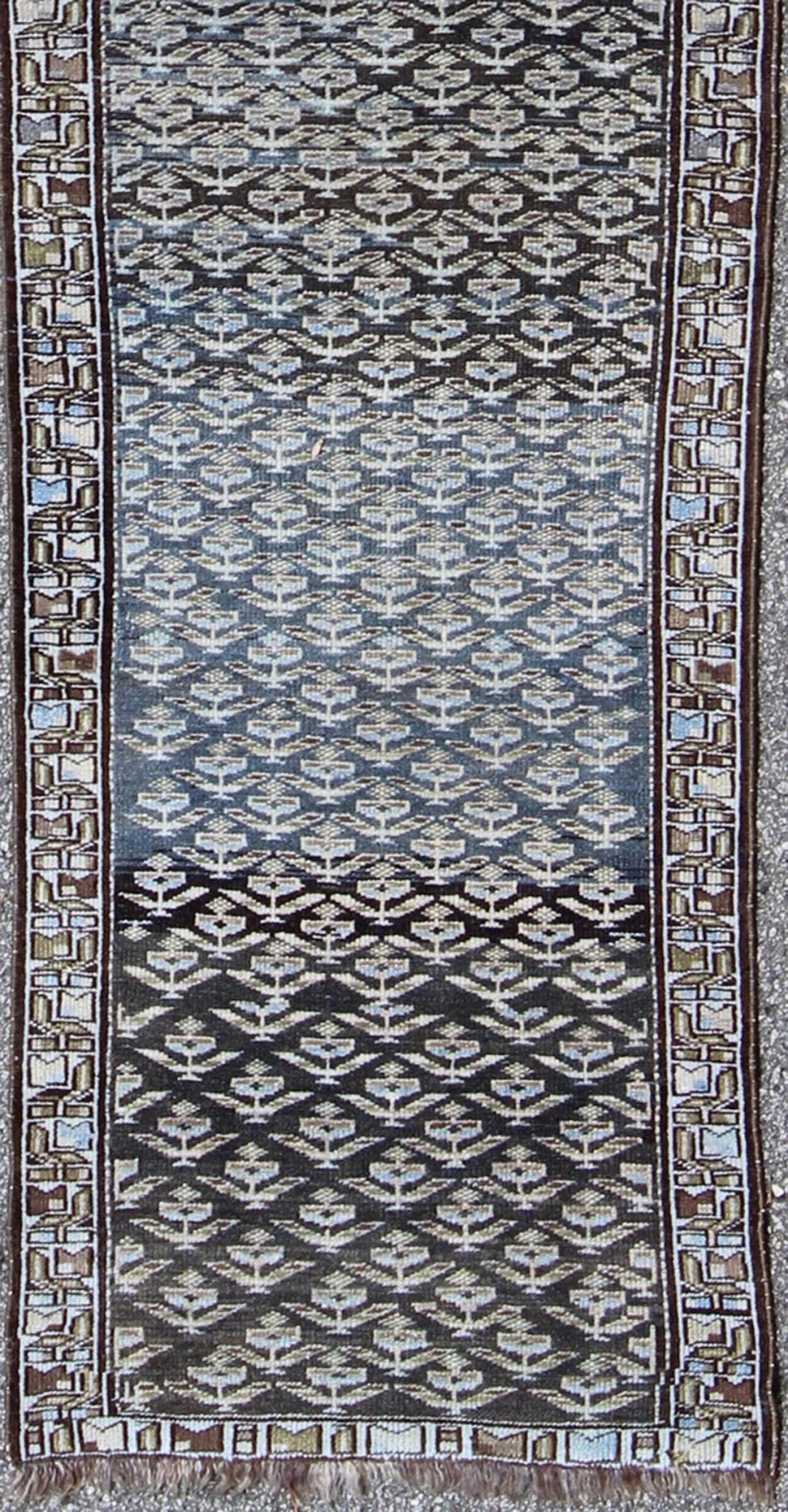 Keivan Woven Arts Antique Persian Seraband Runner with All - Over Tribal Design in Blue and Brown Antique Persian Seraband rug with all - over tribal design in shades of blue and brown, rug 17 - 0806, country of origin / type: Iran / Seraband, cir... - Keivan Woven Arts17 - 0806 - 8861Rug