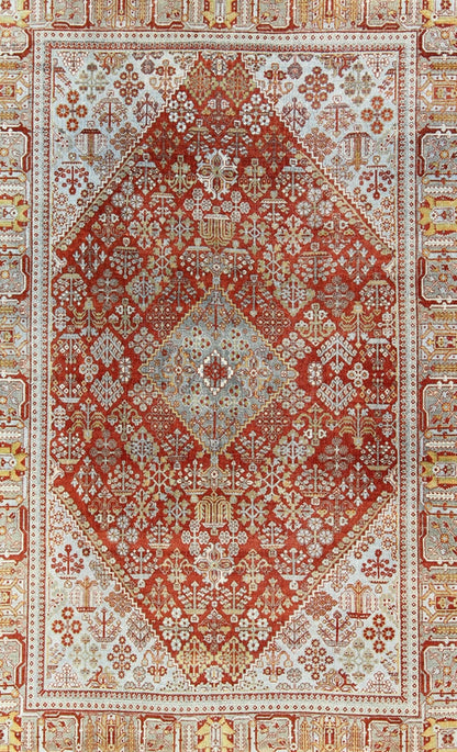 Antique Persian Joshegan Rug with Geometric Medallion Design in Rust and Ivory. Antique Persian Joshegan rug with geometric medallion design in rust/red and ivory, Keivan Woven Arts / rug 17 - 0807, country of origin / type: Iran / Joshegan, circa... - Keivan Woven Arts17 - 0807 - 9380Rug