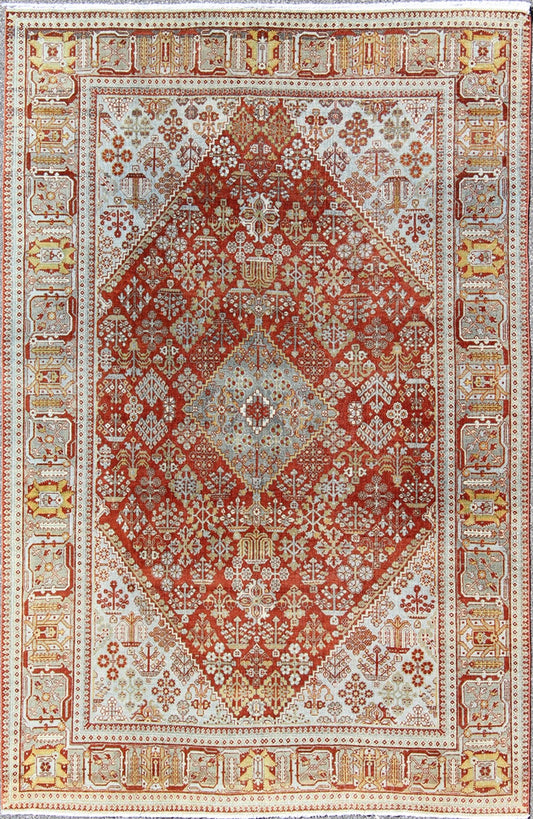 Antique Persian Joshegan Rug with Geometric Medallion Design in Rust and Ivory. Antique Persian Joshegan rug with geometric medallion design in rust/red and ivory, Keivan Woven Arts / rug 17 - 0807, country of origin / type: Iran / Joshegan, circa... - Keivan Woven Arts17 - 0807 - 9380Rug