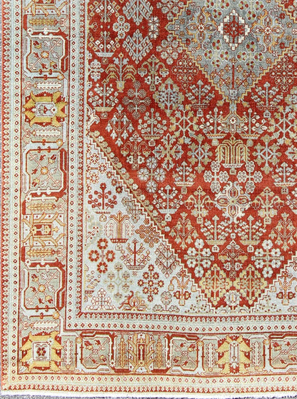 Antique Persian Joshegan Rug with Geometric Medallion Design in Rust and Ivory. Antique Persian Joshegan rug with geometric medallion design in rust/red and ivory, Keivan Woven Arts / rug 17 - 0807, country of origin / type: Iran / Joshegan, circa... - Keivan Woven Arts17 - 0807 - 9380Rug