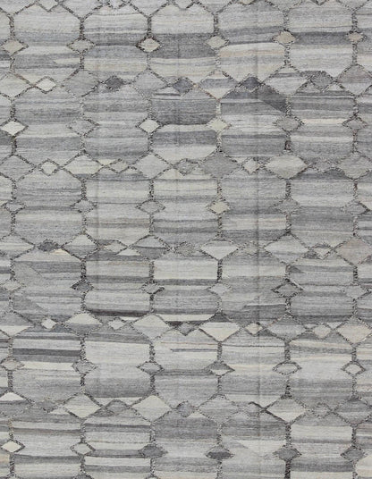 Versatile and neutral color - tone flat - weave Kilim for a Modern interiors as well a casual interiors. Keivan Woven Arts/ rug 17 - 0908, country of origin / type: Afghanistan / Kilim Measures: 7'9 x 9'9 with a Minimalist floor design this sil... - Keivan Woven Arts17 - 0908 - 8869Rug