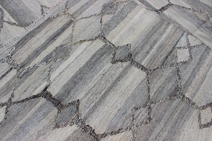 Versatile and neutral color - tone flat - weave Kilim for a Modern interiors as well a casual interiors. Keivan Woven Arts/ rug 17 - 0908, country of origin / type: Afghanistan / Kilim Measures: 7'9 x 9'9 with a Minimalist floor design this sil... - Keivan Woven Arts17 - 0908 - 8869Rug