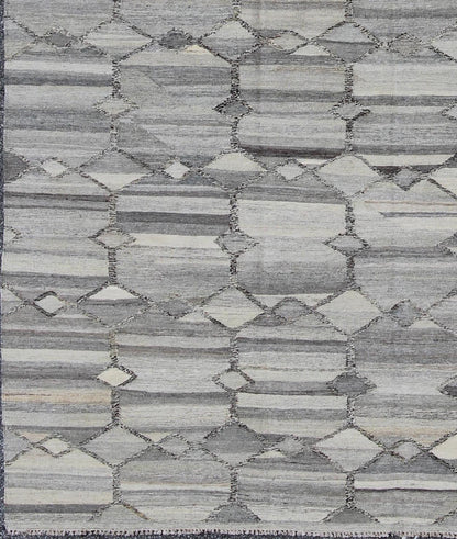 Versatile and neutral color - tone flat - weave Kilim for a Modern interiors as well a casual interiors. Keivan Woven Arts/ rug 17 - 0908, country of origin / type: Afghanistan / Kilim Measures: 7'9 x 9'9 with a Minimalist floor design this sil... - Keivan Woven Arts17 - 0908 - 8869Rug