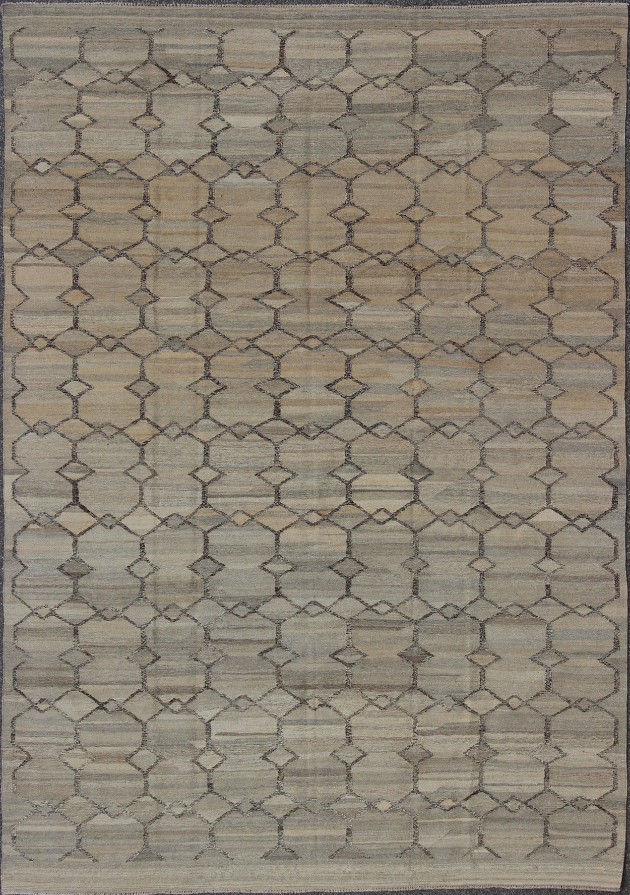 Contemporary Modern Kilim Rug in Shades of Gray, Silver, Charcoal and Gray. Rug/ 17 - 0909, Afghan Kilim Rug in charcoal, silver and gray, origin/ Afghanistan Circa / 2010 This hand - woven Afghan kilim rug features a beautiful geometric desi... - Keivan Woven Arts17 - 0909 - 8875Rug