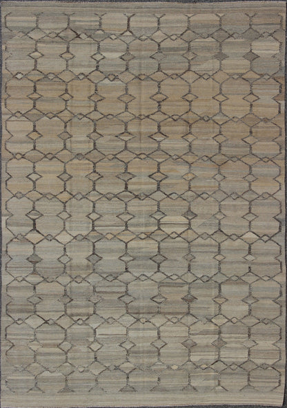 Contemporary Modern Kilim Rug in Shades of Gray, Silver, Charcoal and Gray. Rug/ 17 - 0909, Afghan Kilim Rug in charcoal, silver and gray, origin/ Afghanistan Circa / 2010 This hand - woven Afghan kilim rug features a beautiful geometric desi... - Keivan Woven Arts17 - 0909 - 8875Rug