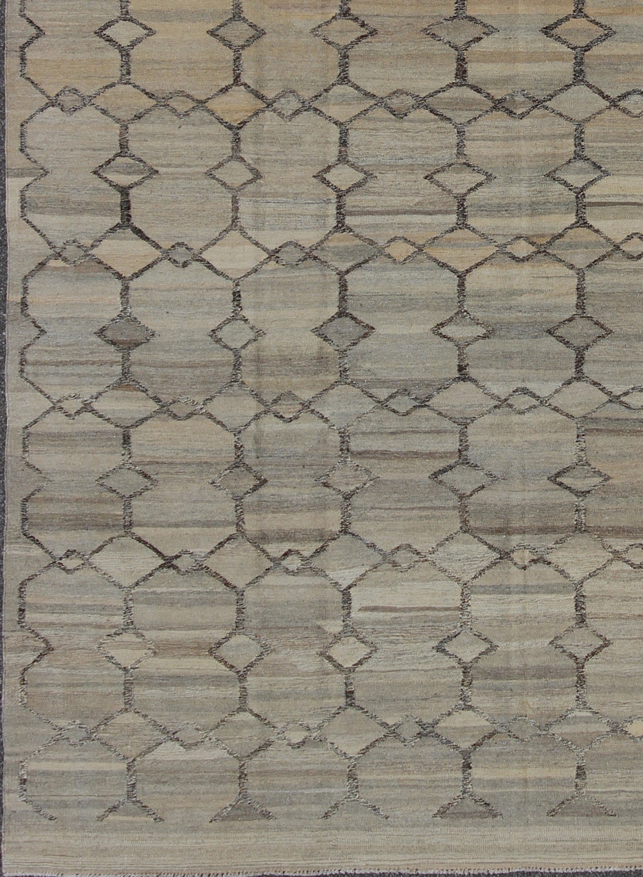 Contemporary Modern Kilim Rug in Shades of Gray, Silver, Charcoal and Gray. Rug/ 17 - 0909, Afghan Kilim Rug in charcoal, silver and gray, origin/ Afghanistan Circa / 2010 This hand - woven Afghan kilim rug features a beautiful geometric desi... - Keivan Woven Arts17 - 0909 - 8875Rug
