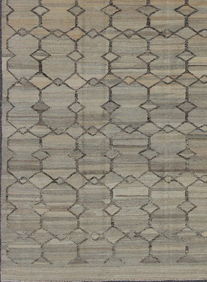 Contemporary Modern Kilim Rug in Shades of Gray, Silver, Charcoal and Gray. Rug/ 17 - 0909, Afghan Kilim Rug in charcoal, silver and gray, origin/ Afghanistan Circa / 2010 This hand - woven Afghan kilim rug features a beautiful geometric desi... - Keivan Woven Arts17 - 0909 - 8875Rug
