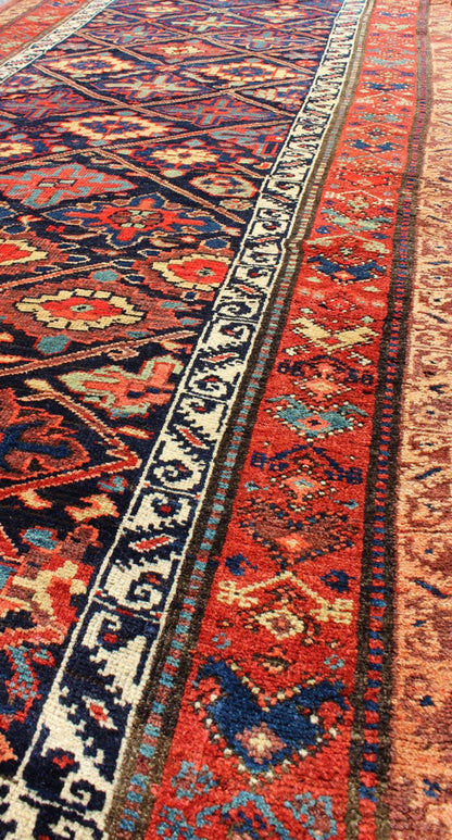 Antique Persian Bidjar runner with sub - geometric diamond design in midnight blue, rug 17 - 0911, country of origin / type: Iran / Bidjar, circa 1900 This magnificent early 20th century Persian Bidjar runner brilliantly incorporates breath - taking c... - Keivan Woven Arts17 - 0911 - 8919Rug