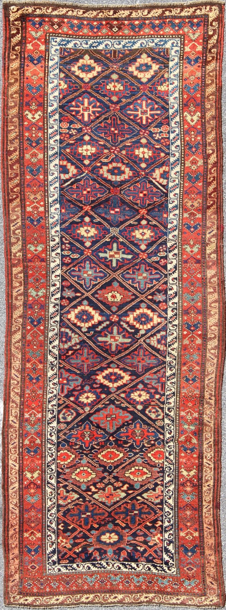 Antique Persian Bidjar runner with sub - geometric diamond design in midnight blue, rug 17 - 0911, country of origin / type: Iran / Bidjar, circa 1900 This magnificent early 20th century Persian Bidjar runner brilliantly incorporates breath - taking c... - Keivan Woven Arts17 - 0911 - 8919Rug
