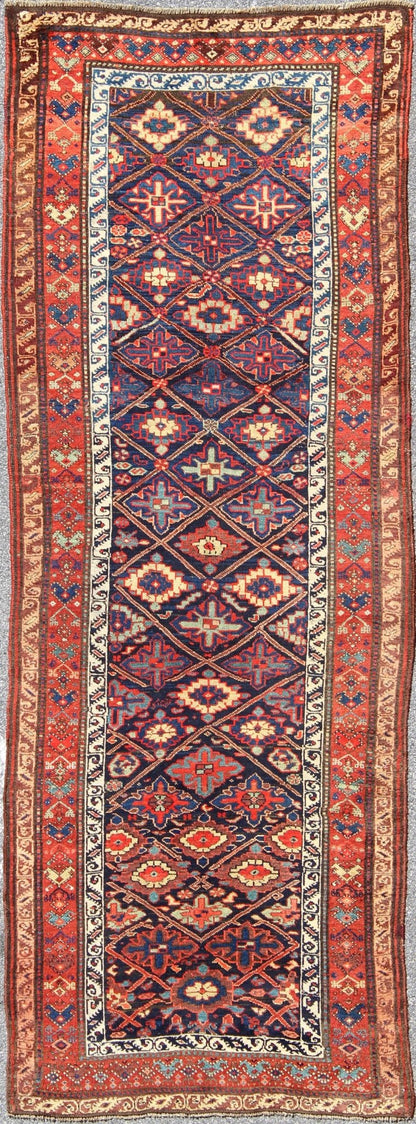 Antique Persian Bidjar runner with sub - geometric diamond design in midnight blue, rug 17 - 0911, country of origin / type: Iran / Bidjar, circa 1900 This magnificent early 20th century Persian Bidjar runner brilliantly incorporates breath - taking c... - Keivan Woven Arts17 - 0911 - 8919Rug
