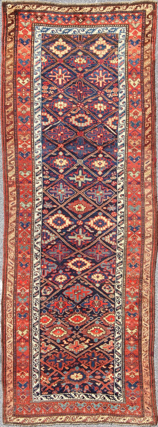 Antique Persian Bidjar runner with sub - geometric diamond design in midnight blue, rug 17 - 0911, country of origin / type: Iran / Bidjar, circa 1900 This magnificent early 20th century Persian Bidjar runner brilliantly incorporates breath - taking c... - Keivan Woven Arts17 - 0911 - 8919Rug