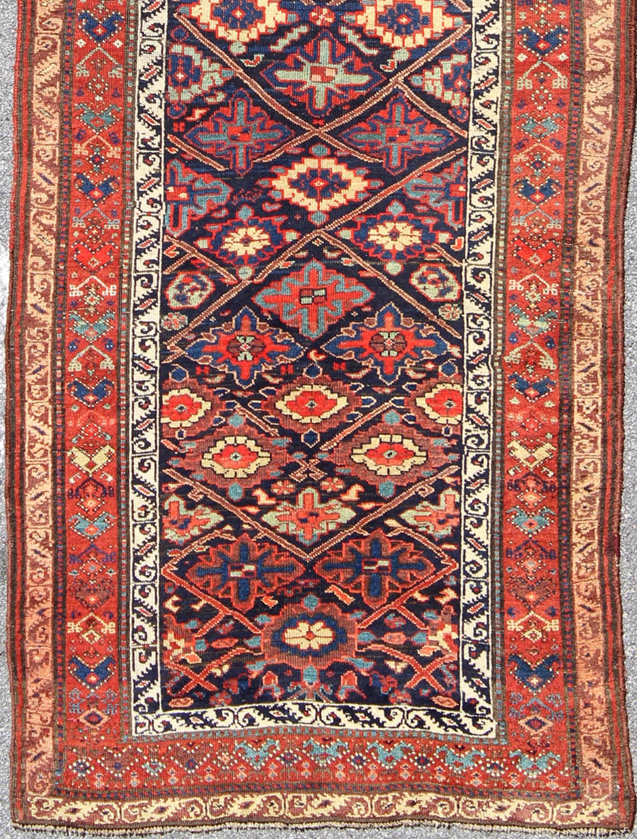 Antique Persian Bidjar runner with sub - geometric diamond design in midnight blue, rug 17 - 0911, country of origin / type: Iran / Bidjar, circa 1900 This magnificent early 20th century Persian Bidjar runner brilliantly incorporates breath - taking c... - Keivan Woven Arts17 - 0911 - 8919Rug