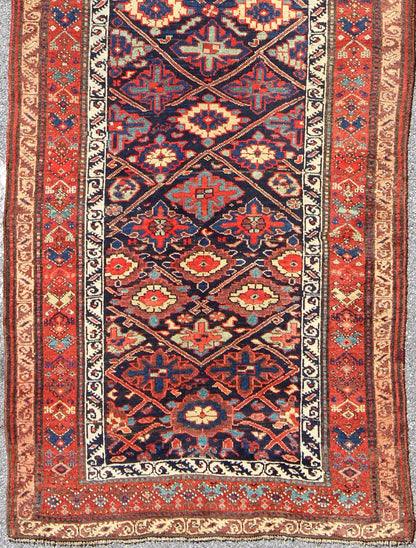 Antique Persian Bidjar runner with sub - geometric diamond design in midnight blue, rug 17 - 0911, country of origin / type: Iran / Bidjar, circa 1900 This magnificent early 20th century Persian Bidjar runner brilliantly incorporates breath - taking c... - Keivan Woven Arts17 - 0911 - 8919Rug