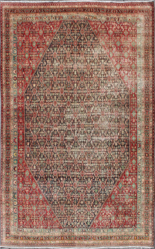Colorful Large Persian Antique Qashqai rug with beautiful tribal motif design, rug 17 - 0912, country of origin / type: Iran / Qashqai, circa 1930. The Qashgai nomads are found in the Fars province in southwest Iran. They move twice a year, betwee... - Keivan Woven Arts17 - 0912 - 11459Rug