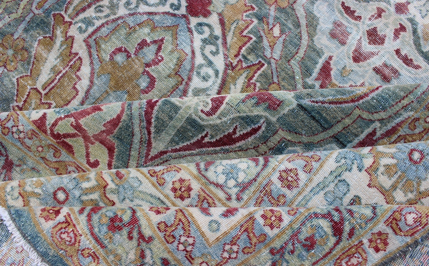 Very Large Antique Persian Distressed Lavar Kerman Rug In Large Scale Design. Very Large Antique finely woven Persian Lavar Kerman Rug In Large Scale Design. Large antique Persian Lavar Kerman distressed rug with large scale layered flowers in ... - Keivan Woven Arts17 - 1003 - 9232