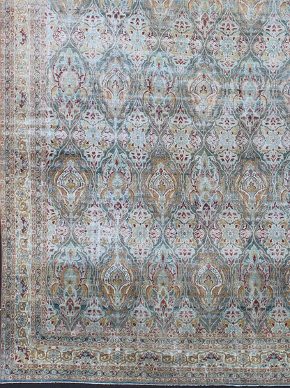 Very Large Antique Persian Distressed Lavar Kerman Rug In Large Scale Design. Very Large Antique finely woven Persian Lavar Kerman Rug In Large Scale Design. Large antique Persian Lavar Kerman distressed rug with large scale layered flowers in ... - Keivan Woven Arts17 - 1003 - 9232Rug
