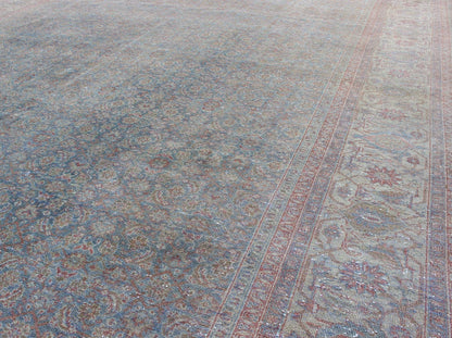 Distressed Antique Persian Tabriz Rug in Shades of Light Blue Gray, Ivory & Red. Large all - over Herati design antique distressed Persian Tabriz rug in shades of light blue Gray and soft red, Keivan Woven Arts / rug 17 - 1102, country of origin / t... - Keivan Woven Arts17 - 1102 - 9248Rug