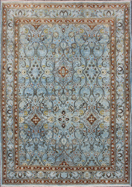 Ice blue ornate sweeping floral patternKhorassan Vintage Persian rug, rug 17 - 1105 , country of origin / type: Iran / Khorassan, circa 1920 This spectacular vintage Persian Khorasan carpet from mid - 20th century Iran bears a magnificent splendor i... - Keivan Woven Arts17 - 1105 - 8992