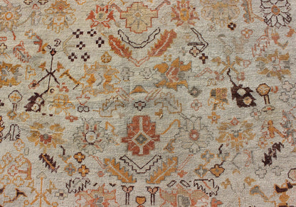 Outstanding Ivory Background Antique Turkish Oushak Rug in Multi - Colors Antique Turkish Oushak rug with all - over floral design in green, blue, ivory gold, orange, pink, brick red, brown, rug 17 - 1106, country of origin / type: Turkey / Oushak, ci... - Keivan Woven Arts17 - 1106 - 9262Rug