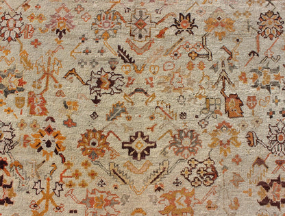 Outstanding Ivory Background Antique Turkish Oushak Rug in Multi - Colors Antique Turkish Oushak rug with all - over floral design in green, blue, ivory gold, orange, pink, brick red, brown, rug 17 - 1106, country of origin / type: Turkey / Oushak, ci... - Keivan Woven Arts17 - 1106 - 9262Rug