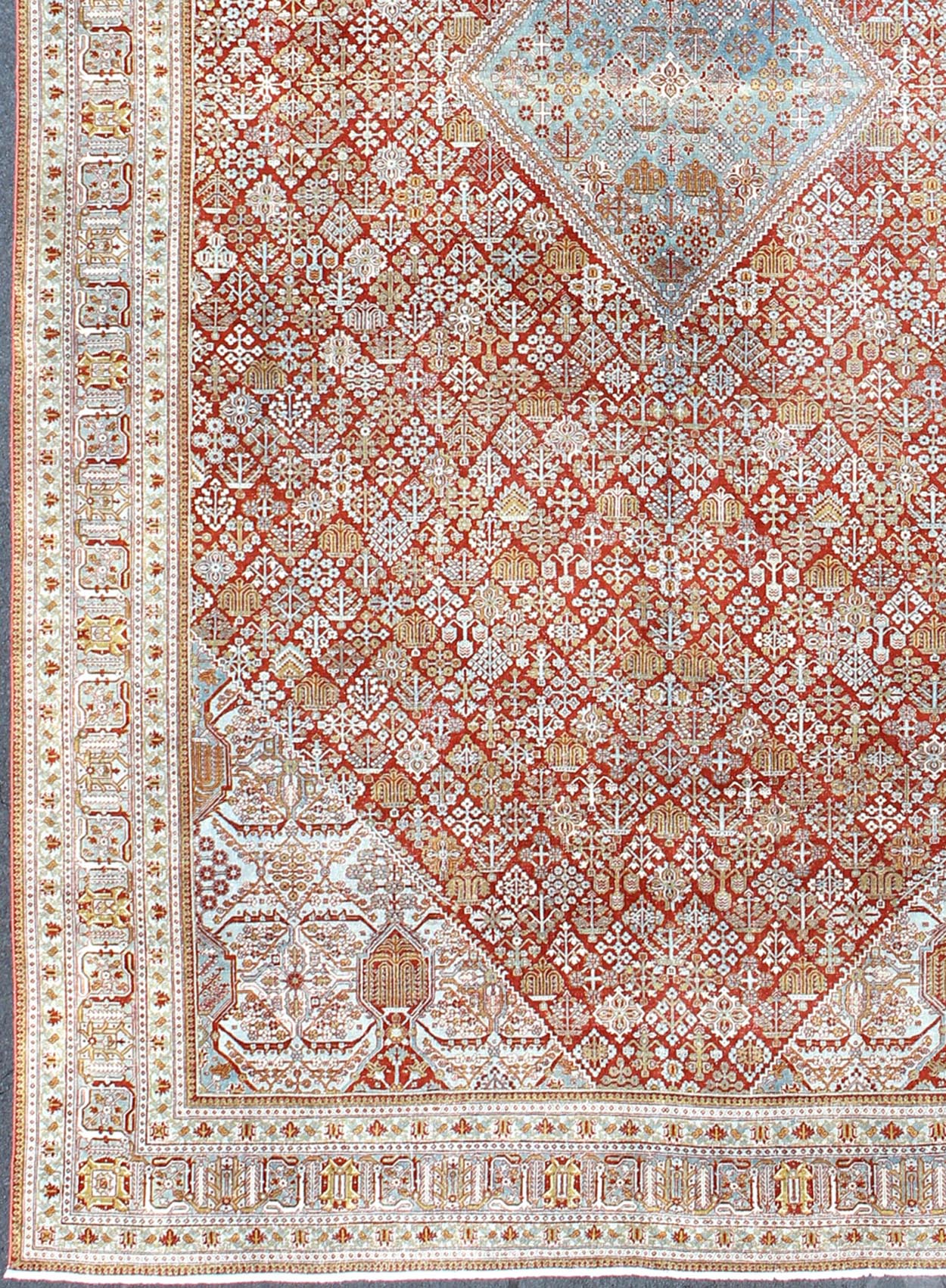 Antique Persian Joshegan Rug with Geometric Medallion in Light Blue, Red & Olive, rug 18 - 0101, country of origin / type: Iran / Joshegan, circa 1920 This incredible antique Persian Joshegan rug from 1920s Iran was handwoven and bears a remarkabl... - Keivan Woven Arts18 - 0101 - 9886