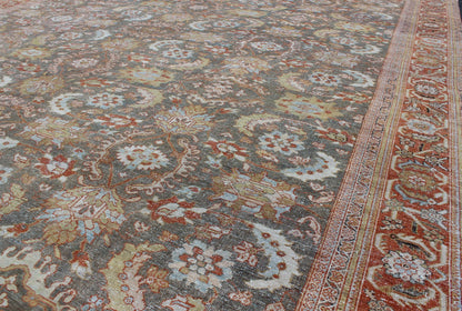 Large Antique Persian Sultanabad Rug in Gray, Gray/Green, Lime Green & Rust Red. Large antique Persian Sultanabad rug in gray/green, lime green, light blue, yellow, cream, faded gold, salmon, light green and rust/red, rug 18 - 0301, country of ori... - Keivan Woven Arts18 - 0301 - 9553Rug