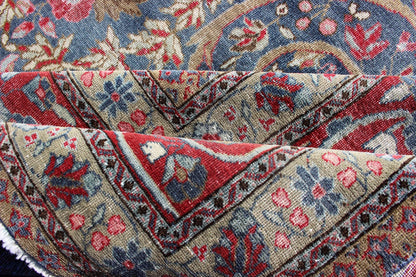 Large Palace size Antique Persian Tabriz Rug in Vine Scroll Design in Blue Background, Red. Blue background, Red border and multi colors such as light green, taupe, light blue/gray antique Persian Tabriz Large rug with flowers and all - over vine scr... - Keivan Woven Arts18 - 0403 - 9705Rug