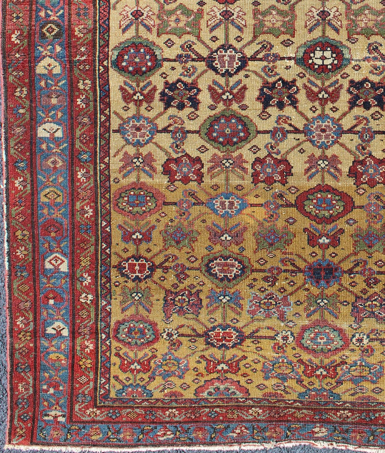 All Over Geometric Antique Persian Malayer Rug in Yellow, Red, Blue, Green, Keivan Woven Arts / rug 18 - 0404, country of origin / type: Iran / Malayer, circa 1910. This beautiful antique early 20th century Persian Malayer carpet features an all - o... - Keivan Woven Arts18 - 0404 - 9364Rug