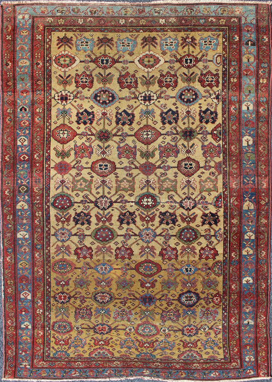 All Over Geometric Antique Persian Malayer Rug in Yellow, Red, Blue, Green, Keivan Woven Arts / rug 18 - 0404, country of origin / type: Iran / Malayer, circa 1910. This beautiful antique early 20th century Persian Malayer carpet features an all - o... - Keivan Woven Arts18 - 0404 - 9364Rug