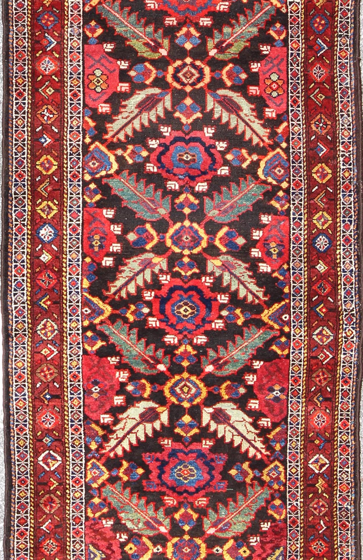 Colorful Jewel - Toned Antique Caucasian Karabagh Runner with Tribal Design. Keivan Woven Arts / rug 18 - 0405, country of origin / type: Caucasus / Karabagh, circa 1900. Measures: 3'10 x 12'10. The design of this antique Karabagh runner (circa early... - Keivan Woven Arts18 - 0405 - 9557Rug