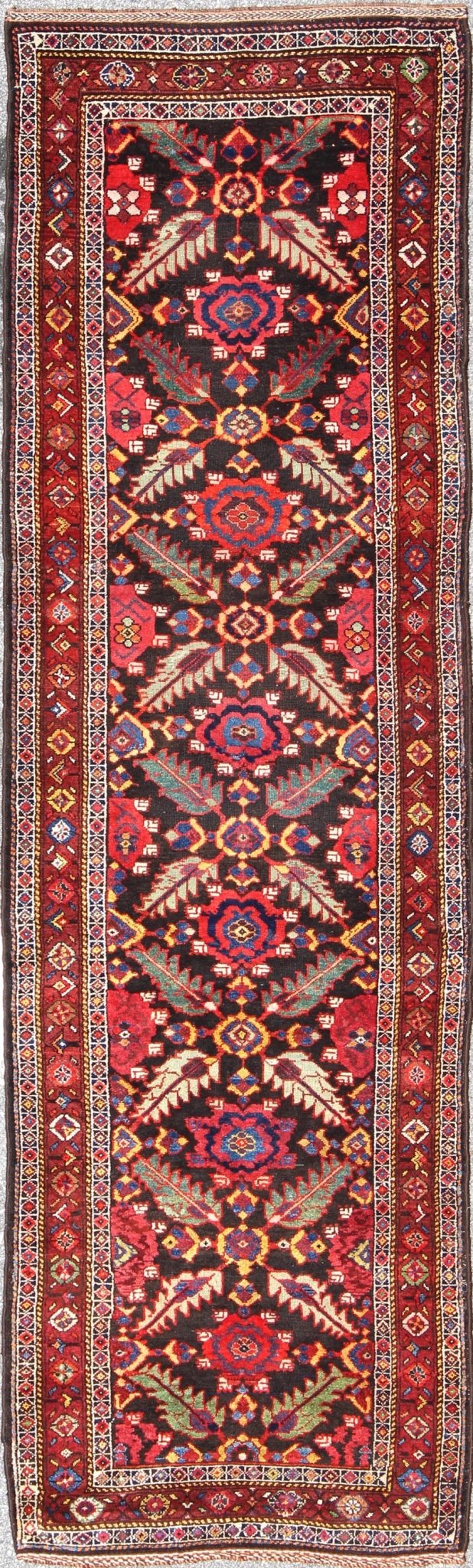 Colorful Jewel - Toned Antique Caucasian Karabagh Runner with Tribal Design. Keivan Woven Arts / rug 18 - 0405, country of origin / type: Caucasus / Karabagh, circa 1900. Measures: 3'10 x 12'10. The design of this antique Karabagh runner (circa early... - Keivan Woven Arts18 - 0405 - 9557Rug
