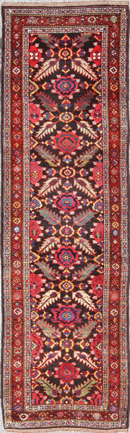 Colorful Jewel - Toned Antique Caucasian Karabagh Runner with Tribal Design. Keivan Woven Arts / rug 18 - 0405, country of origin / type: Caucasus / Karabagh, circa 1900. Measures: 3'10 x 12'10. The design of this antique Karabagh runner (circa early... - Keivan Woven Arts18 - 0405 - 9557Rug