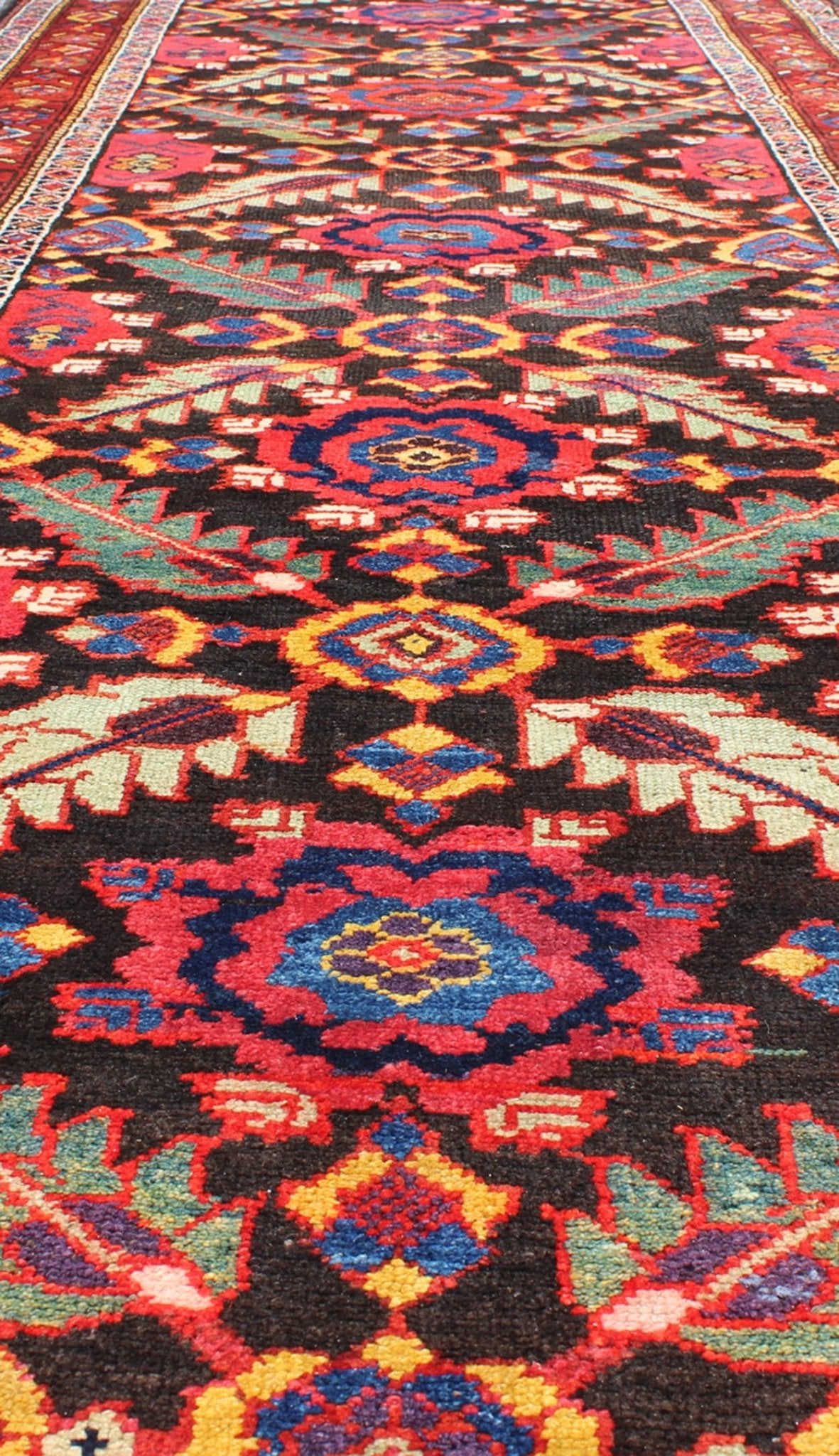Colorful Jewel - Toned Antique Caucasian Karabagh Runner with Tribal Design. Keivan Woven Arts / rug 18 - 0405, country of origin / type: Caucasus / Karabagh, circa 1900. Measures: 3'10 x 12'10. The design of this antique Karabagh runner (circa early... - Keivan Woven Arts18 - 0405 - 9557Rug