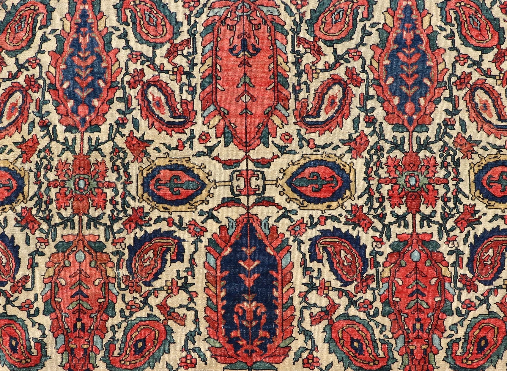 Antique Persian Fine Mission Malayer Rug in Ivory, Red, Blue, Brown Paisley design antique Persian Malayer rug in ivory, red, blue, brown, rug 18 - 0407, country of origin / type: Iran / Malayer, circa 1900. Senneh rug, fine Malayer, Mission Mal... - Keivan Woven Arts18 - 0407 - 9358Rug