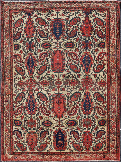 Antique Persian Fine Mission Malayer Rug in Ivory, Red, Blue, Brown Paisley design antique Persian Malayer rug in ivory, red, blue, brown, rug 18 - 0407, country of origin / type: Iran / Malayer, circa 1900. Senneh rug, fine Malayer, Mission Mal... - Keivan Woven Arts18 - 0407 - 9358Rug