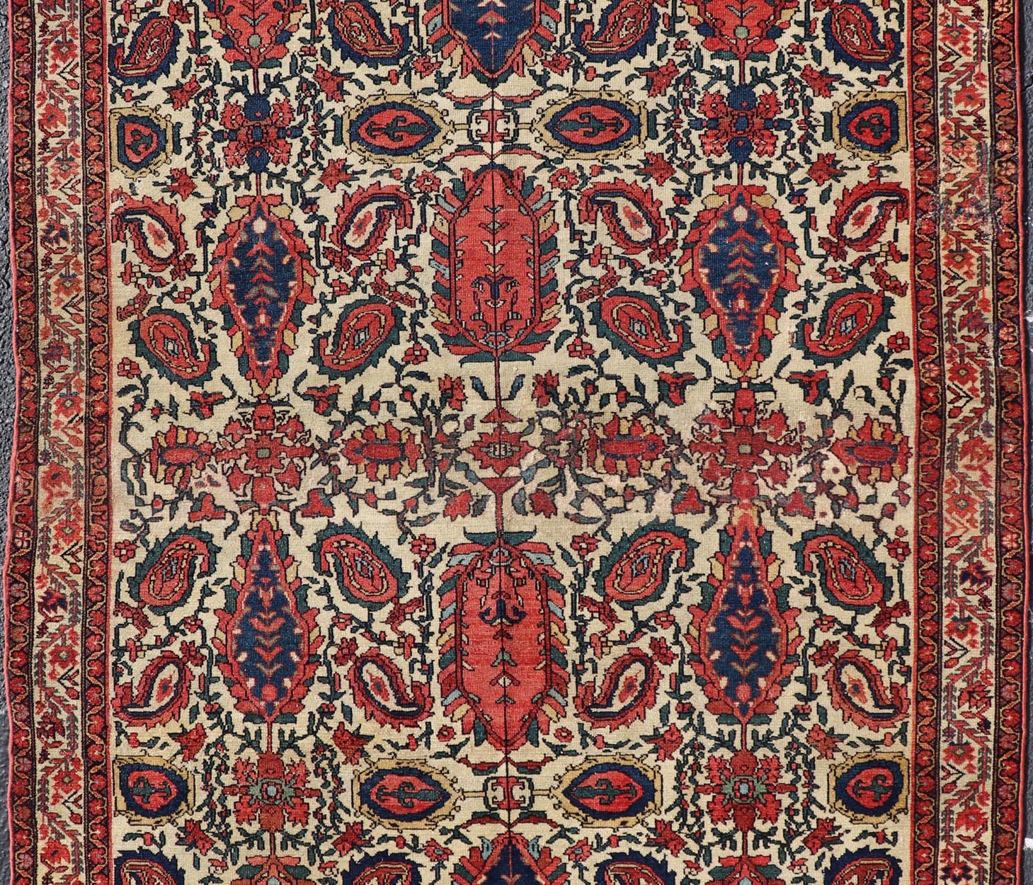 Antique Persian Fine Mission Malayer Rug in Ivory, Red, Blue, Brown Paisley design antique Persian Malayer rug in ivory, red, blue, brown, rug 18 - 0407, country of origin / type: Iran / Malayer, circa 1900. Senneh rug, fine Malayer, Mission Mal... - Keivan Woven Arts18 - 0407 - 9358Rug