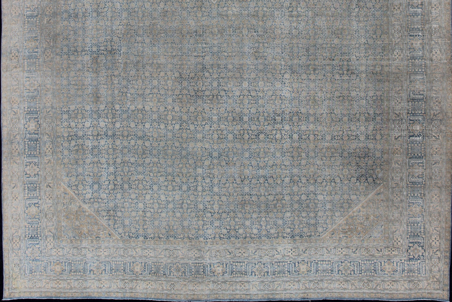 Large Antique Persian Tabriz Rug In All - Over Herati in Shades of Blue and Tan. Antique Persian Large Tabriz Rug In All - Over Herati Design in Shades of Blue and Tan. Keivan Woven Arts/ rug 18 - 0701, country of origin / type: Iran/ Tabriz, circa 19... - Keivan Woven Arts18 - 0701 - 9996Rug