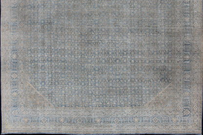 Large Antique Persian Tabriz Rug In All - Over Herati in Shades of Blue and Tan. Antique Persian Large Tabriz Rug In All - Over Herati Design in Shades of Blue and Tan. Keivan Woven Arts/ rug 18 - 0701, country of origin / type: Iran/ Tabriz, circa 19... - Keivan Woven Arts18 - 0701 - 9996Rug
