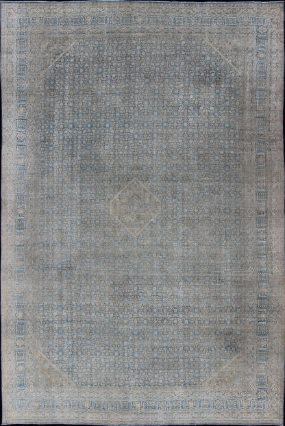Large Antique Persian Tabriz Rug In All - Over Herati in Shades of Blue and Tan. Antique Persian Large Tabriz Rug In All - Over Herati Design in Shades of Blue and Tan. Keivan Woven Arts/ rug 18 - 0701, country of origin / type: Iran/ Tabriz, circa 19... - Keivan Woven Arts18 - 0701 - 9996Rug